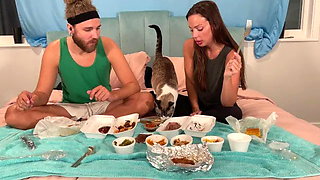 Bbq Tasting in Bed ( We Don't have Furniture Yet)