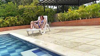 NAUGHTY REDHEAD TASTES AND RIDES A BIG DICK IN THE POOL - ANDY ROSE