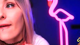 Blonde tight pussy babe solo toy fun in glamour masturbation