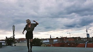 Slutty amateur blonde smoking and jerking dick