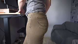 Hot Woman in Tight Jeans Walks Around and Teases Panty Line
