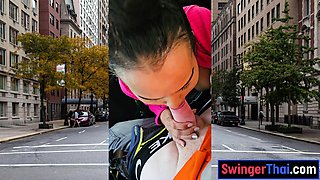 Thai MILF big cock car blowjob in public