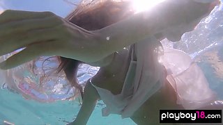 Naked Russian teasing under the water