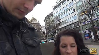 HUNT4K. Cameraman fucks comely brunette next to her grumpy cuckold