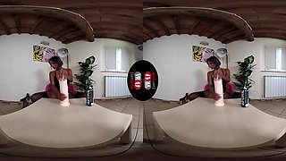 Sexy Janelle Plays With A Maxi Dildo In Black Stockings - Huge Dildo With A Sexy Black Babe In Stockings