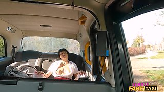 French Sexual Psychology with Handjob - Brunette Candy Scott in Taxi Cab Reality Sex