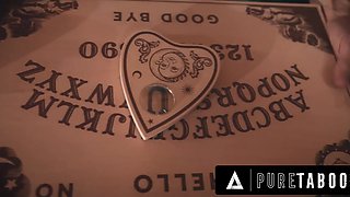 Lovely teen blonde gets fucked in both her tight holes bybher naughty stebrothers and filled with cum