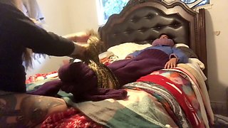 Mistress G takes sweater and scarf bondage to the next level