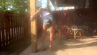 Busty Amateur MILF Teases Outdoors in Pantyhose