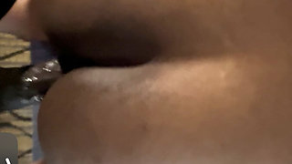 Slim thick ebony stepmom gets back shots from providing husband