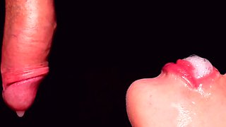 Blowjob and cum in mouth close up