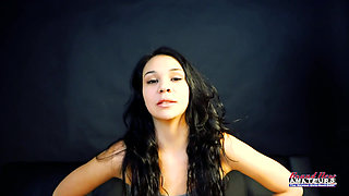Cute Brunette Sabrina Masturbates And Blows A Juicy Cock To Get Jizzed!