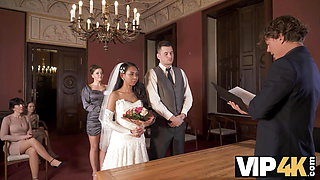 VIP4K. Horny newlyweds cant resist and get intimate right after wedding