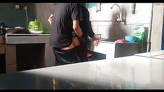 Indonesian hijab teen stepsister gets pussy spoon creampie from behind while washing dishes