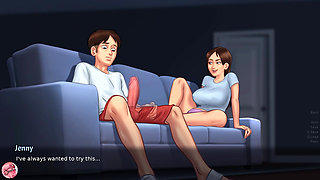 I find my sister watching porn and she masturbates me with her feet (Summertime Saga #21) - Jazziuu