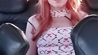 Horny passenger masturbates and accepts help from Uber driver - vertical version