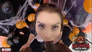 Agatha Mama on a BBC Fucking a Brazilian MILF's Halloween Jack O'lantern