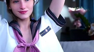 Blonde teen in solo action with her pussy