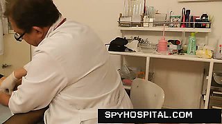 Sporty blonde secretly videotaped with doctor hidden cam