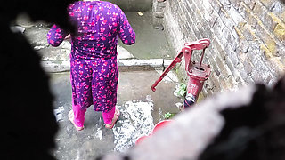 I see my step aunty and my step uncle taking a bath