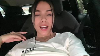 Amazing babe with fit body and perfect boobs masturbates in car