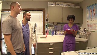 I got lucky with this hot ebony nurse! She gave me a handjob instead of my checkup