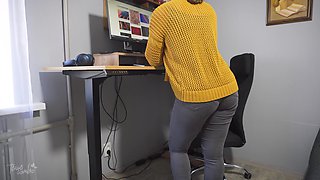 Hot Secretary in Tight Jeans Teases Ass with Visible Panty Line