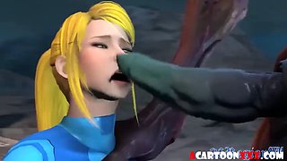 Big boobs blonde Samus gets fucked by alien dicks