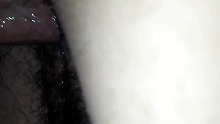 Voluminous cumshot on the neighbor's hairy pussy