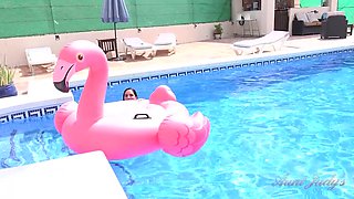 Linda Del Sol Strips and Plays For You in the Pool