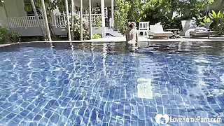 Hot Babe Takes a Swim and Gets My Cock Poolside