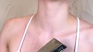 Blonde With Natural Big Boobs Loves Putting A Toy In Her