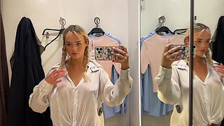 British Blonde Try on haul Clothes in Fitting Room