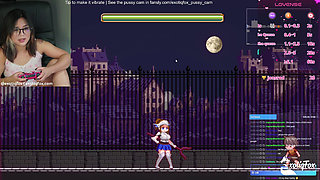 Sexy Cute Streamer Gamer Girl Plays Femdom Game Lost in Succubi and Masturbates