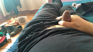 Macho lovingly strokes his monster cock.