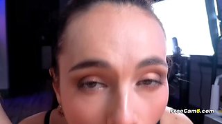 Sexy Tease on Her Knees Ready Swallows Cock
