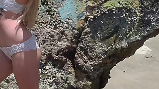 Slutty Porn Star Models on Public Beach