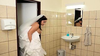 Fucking action of the bride in wedding dress and stranger