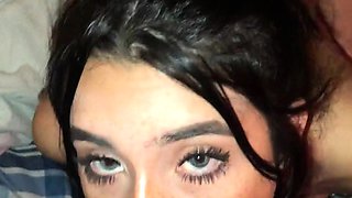 Brunette teen swallowing cum in POV blowjob