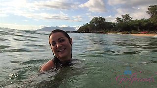 HD POV video of a brunette being fucked outdoors on the beach