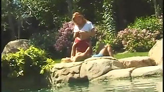 Vintage lesbian dildo playing in the garden