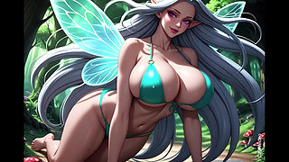 Cute elves with big boobs in forest (Ai animation)