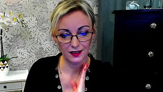 German amateur blonde MILF LUXvanessa with glasses on webcam