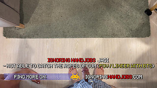 Accidental Cum with Double Cumshot Handjob From the Hottest Skinny Brunette Babe Working on Big Cock