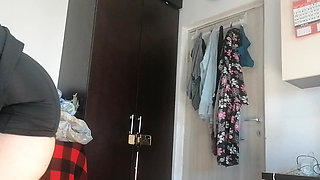 Amateur Wife Dancing Naked at Home. Amateur Woman Has Fun Trying on Clothes and Cutting Them.