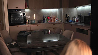 After the Party, She Stayed at My House, Climbed on the Table, and Started Masturbating with a Dildo