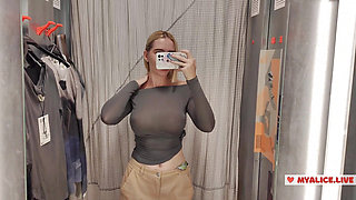 Peeking Into the Dressing Room - Hot Girl Tries on Lingerie Just for You. Big Boobs  - Mirror Selfie Dressing Room Show