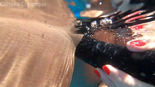 Camilla Cheyenne and Katt Have a Double Dildo in the Pool