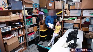 Tiny blonde shoplifter gets her tight pussy fucked