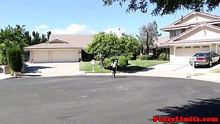 Jogging skank harshly pussypounded by male domination
